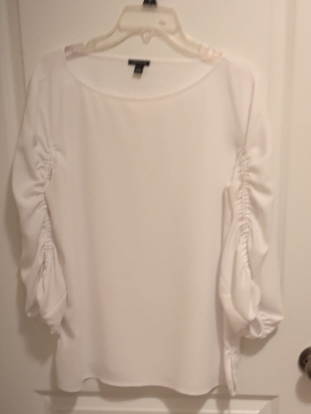 Ann Taylor Women's White Ruched Sleeve Top
